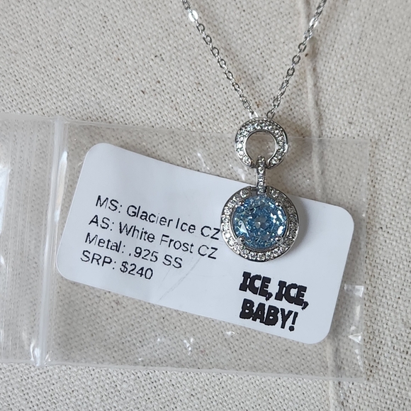 NWT Ryze Glacier Blue Ice Cubic Zirconia .925 Sterling Silver 18" Necklace - Picture 8 of 10
